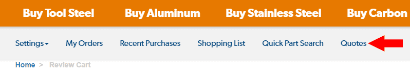 How to see the saved e-quotes on Southern Tool Steel